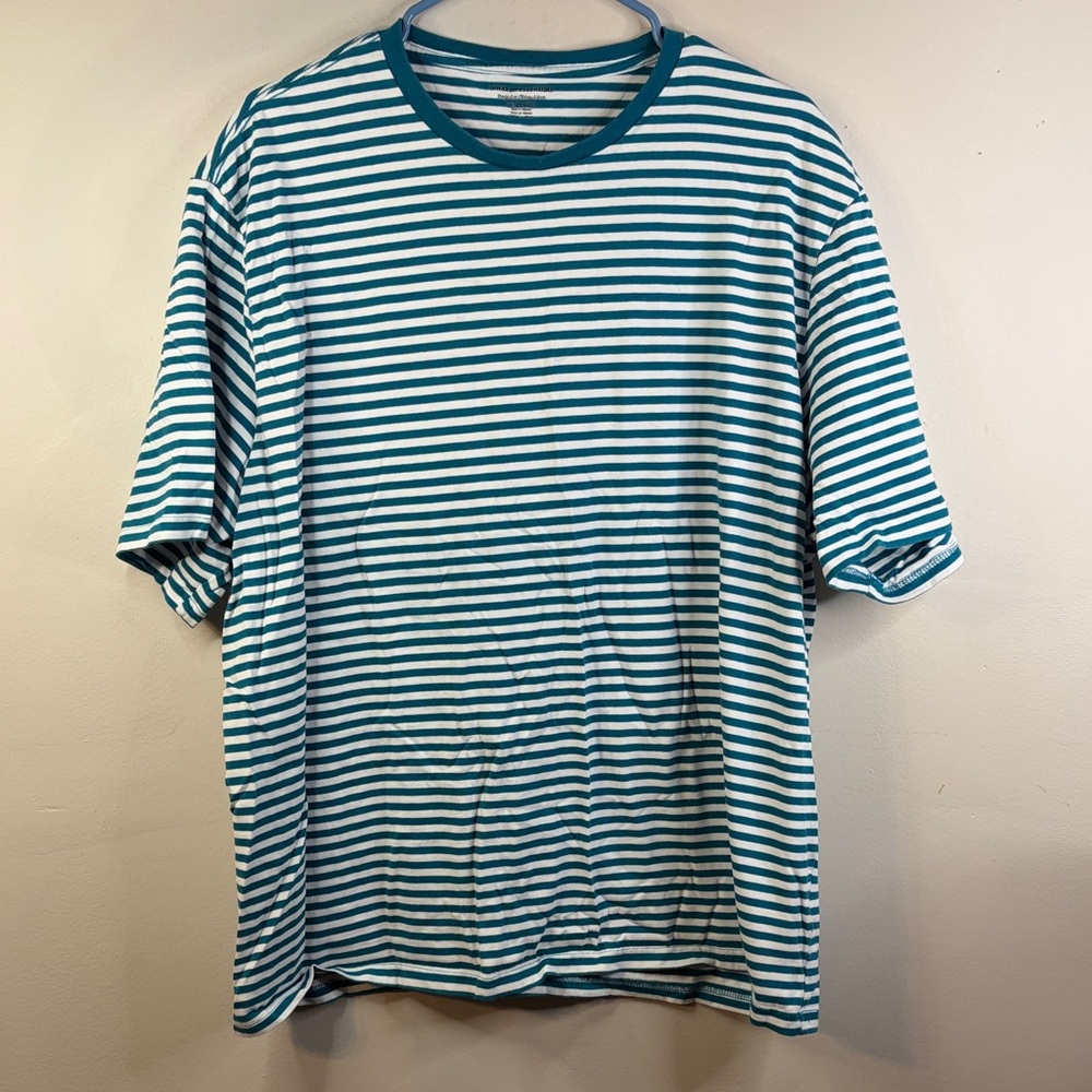 Amazon Essentials Blue and White Striped Short Sleeve Shirt Size XXL #19 🏷️